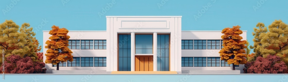 Fototapeta premium University library entrance, modern architecture, flat design illustration