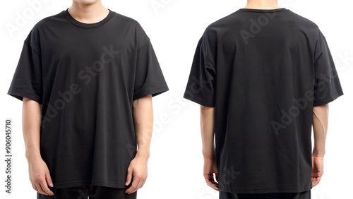 black oversized t shirt front and back for mockup isolated on white background