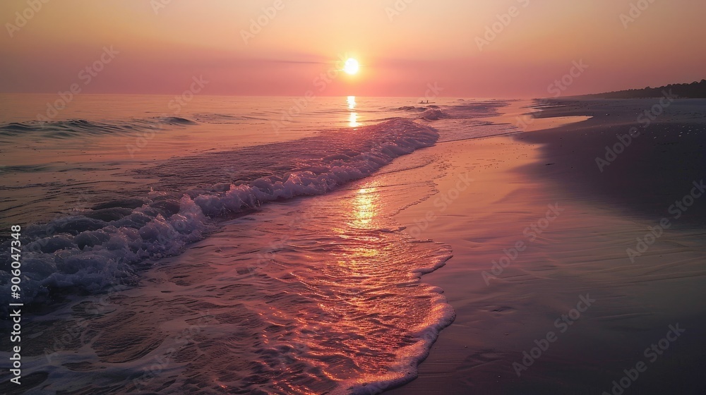 Fototapeta premium Watching the sunrise over the ocean is a magical start to any beach day