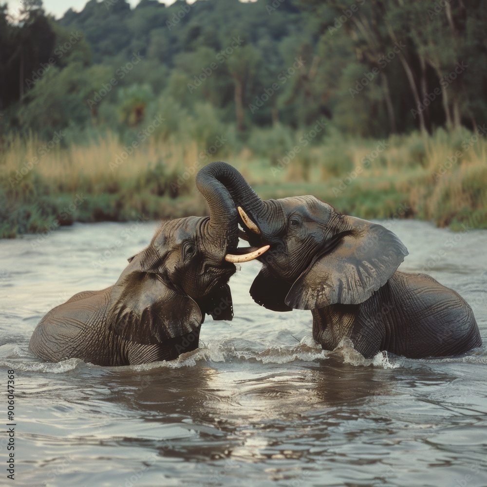 Fototapeta premium Elephants are playing with elephants