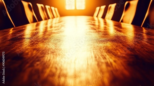 Corporate Boardroom with a Large Wooden Table and Modern Interior Design photo