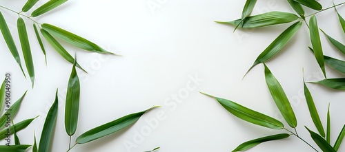 Fresh Green Bamboo Leaves Arranged on a White Background for Natural Design