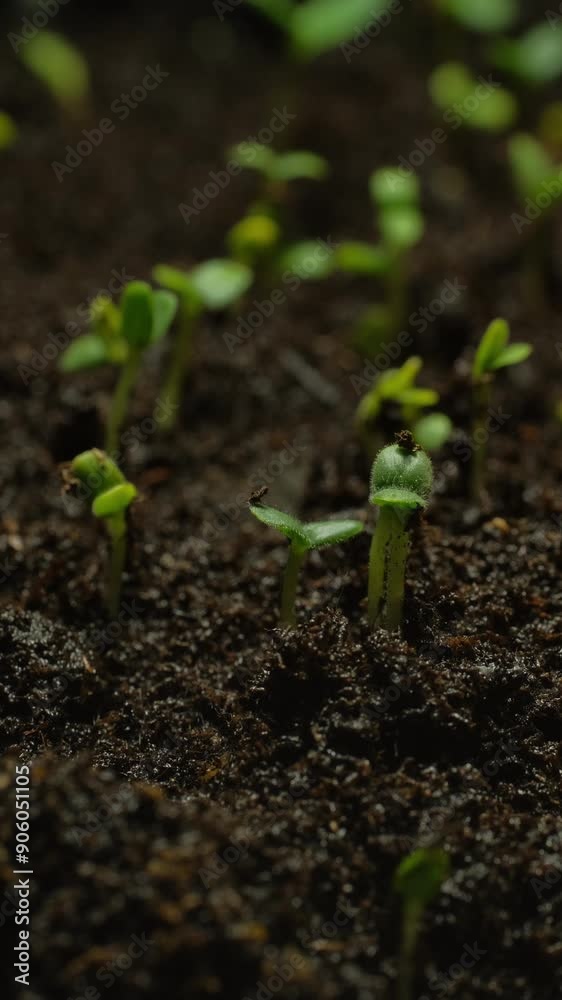 Growing seeds rising from soil vertical time lapse video. Growing seeds rising from soil vertical time lapse video.