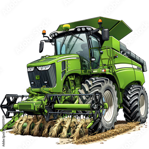 This vibrant cartoon illustration showcases a combine harvester on a transparent background, adding a fun element to any farming-themed design.