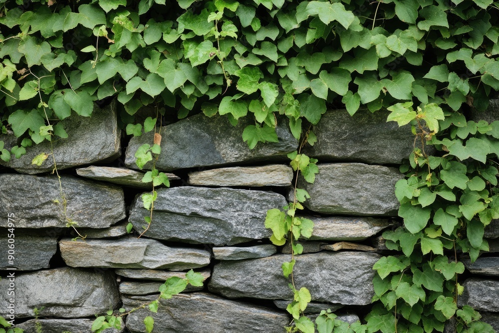 Stone wall covered in vines, cut out, ai Stone wall covered in vines, cut out, ai
