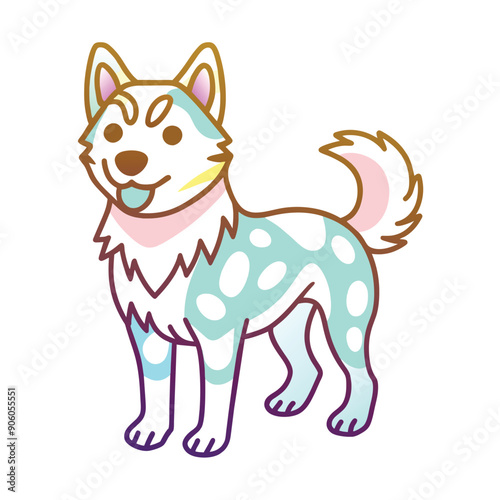 Cartoon Dog with Colorful Spots and Pink Collar