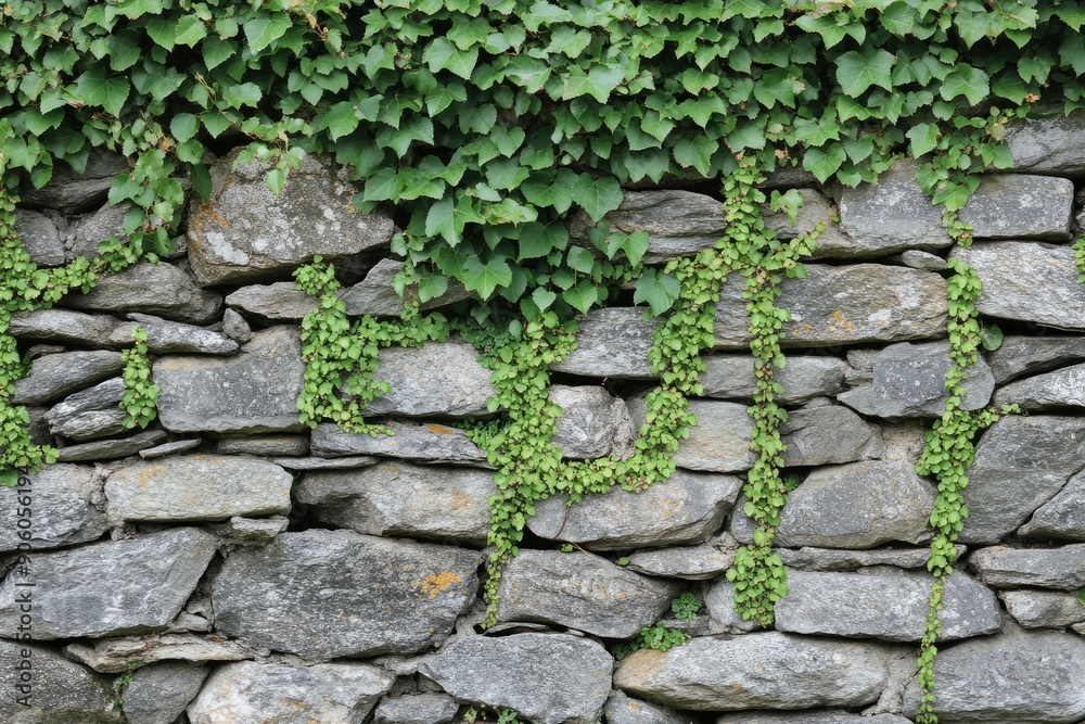 Stone wall covered in vines, cut out, ai Stone wall covered in vines, cut out, ai