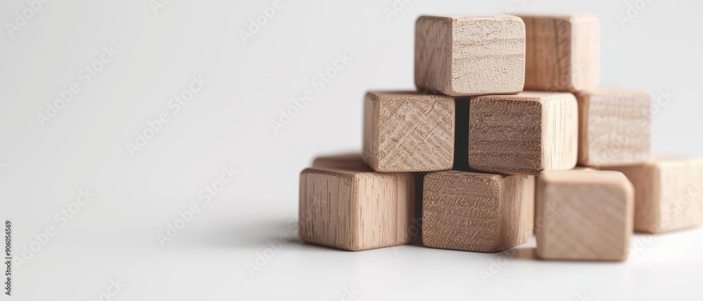 Wooden blocks stacked in a pyramid shape. Wooden blocks stacked in a pyramid shape.