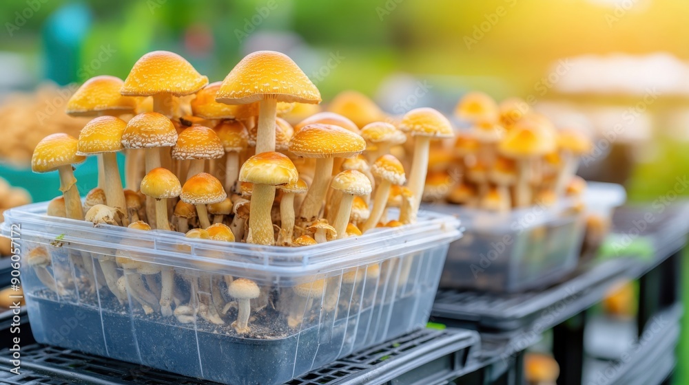 Mushroom farm, cultivation setup, organic growth Mushroom farm, cultivation setup, organic growth