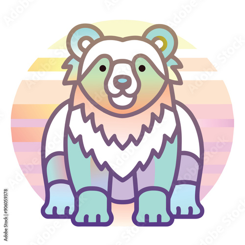 Cartoon Bear with Pastel Rainbow Background