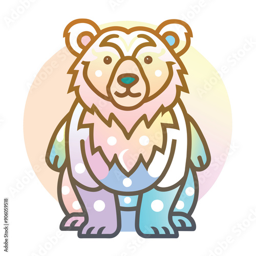 Cartoon Bear with Pastel Rainbow Colors and White Spots