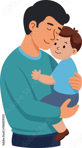 Illustration of a Father Hugging His Son While Wearing His Shirt