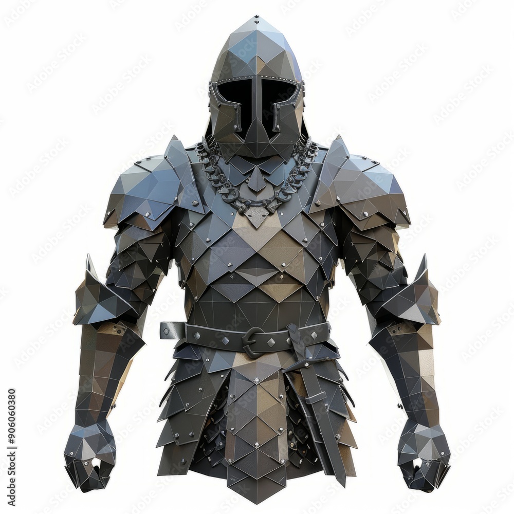 Fototapeta premium 3D Render, Low Poly style of a Viking warrior's chainmail armor set, on isolated white background, Generative AI