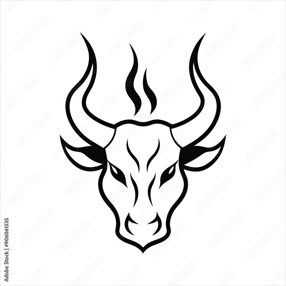 fuego ardiente como silueta con forma de cabeza de toro line art vector fuego ardiente como silueta con forma de cabeza de toro line art vector