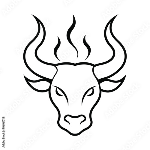 fuego ardiente como silueta con forma de cabeza de toro line art vector