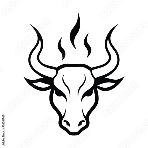 fuego ardiente como silueta con forma de cabeza de toro line art vector