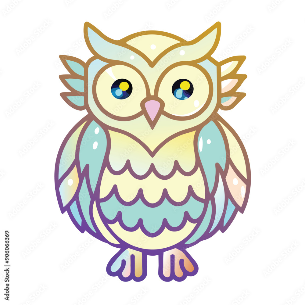 A Cartoon Owl with Colorful Feathers and Big Eyes A Cartoon Owl with Colorful Feathers and Big Eyes