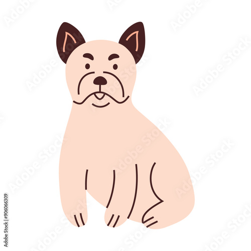 French Bulldog vector illustration. Cute cartoon pet with characteristic bat ears and short muzzle, adorable puppy perfect for animal lovers, pet shops, and veterinarians. Domestic animal flat design