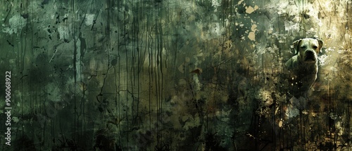 Abstract grungy dark background with a lonely dog staring. Perfect for edgy designs, artistic themes, and dramatic compositions.