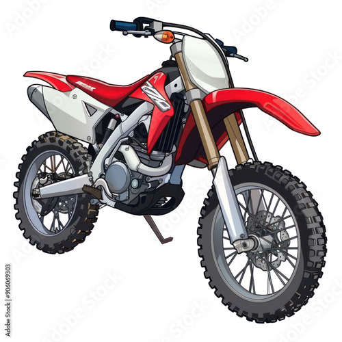 A fun and vibrant cartoon motocross bike illustration on a transparent background, highlighting playful dirt track adventures.