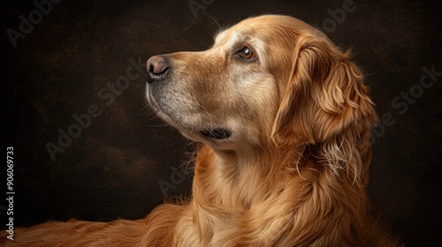 Wallpaper Mural Portrait of an elegant Golden Retriever dog with a dark background, showcasing its serene and majestic expression. Torontodigital.ca
