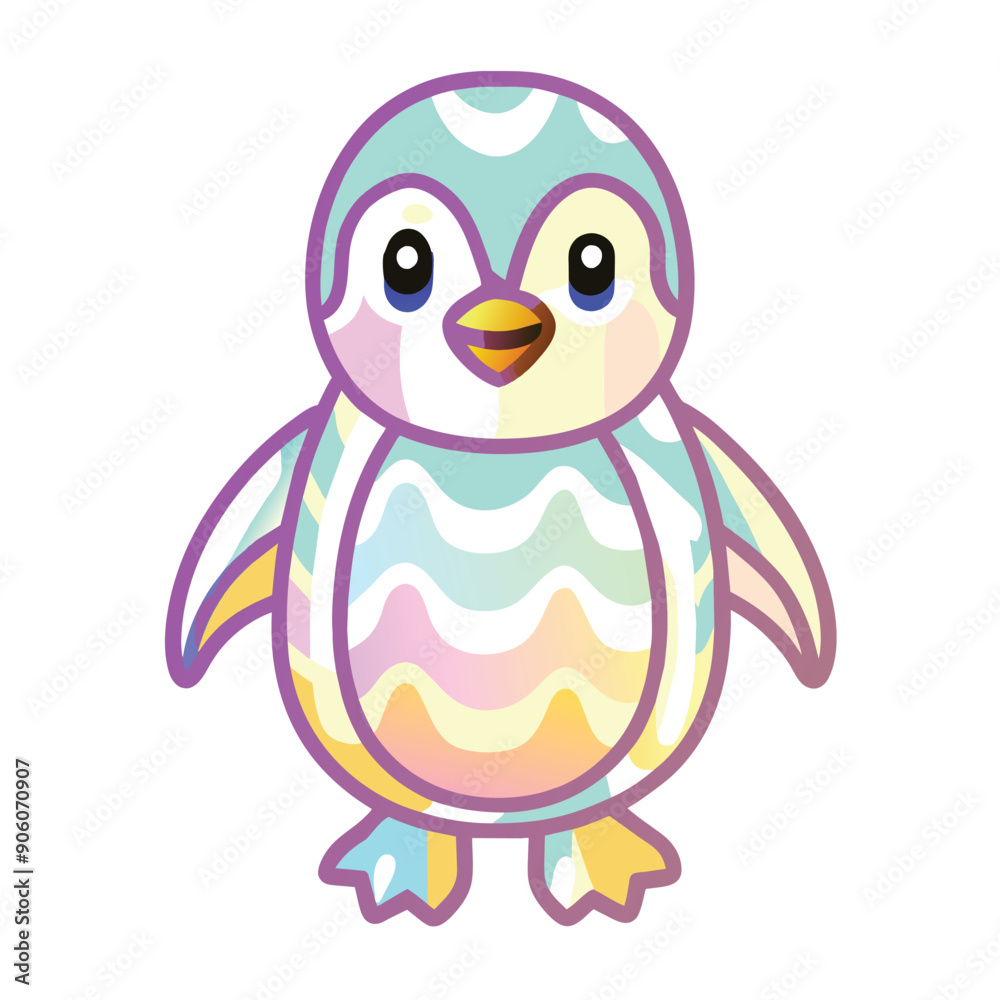 Cartoon Penguin with Rainbow Stripes and a Friendly Face Cartoon Penguin with Rainbow Stripes and a Friendly Face