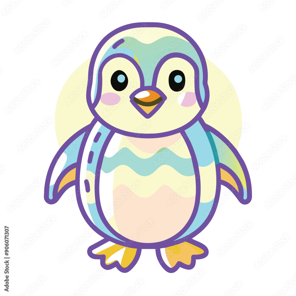 Cartoon illustration of a cute penguin with blue and yellow stripes Cartoon illustration of a cute penguin with blue and yellow stripes