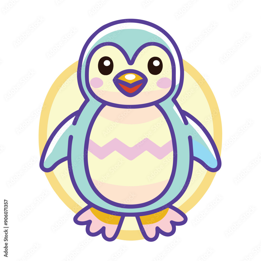 A Cartoon Penguin with a Yellow and Pink Striped Belly A Cartoon Penguin with a Yellow and Pink Striped Belly