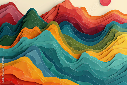 Abstract colorful landscape with elevation lines