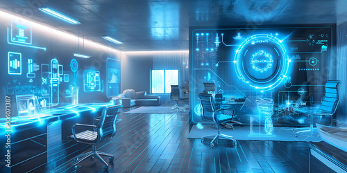 Futuristic Office Space: High-Tech Workspace, Innovative Design: Modern Digital Office