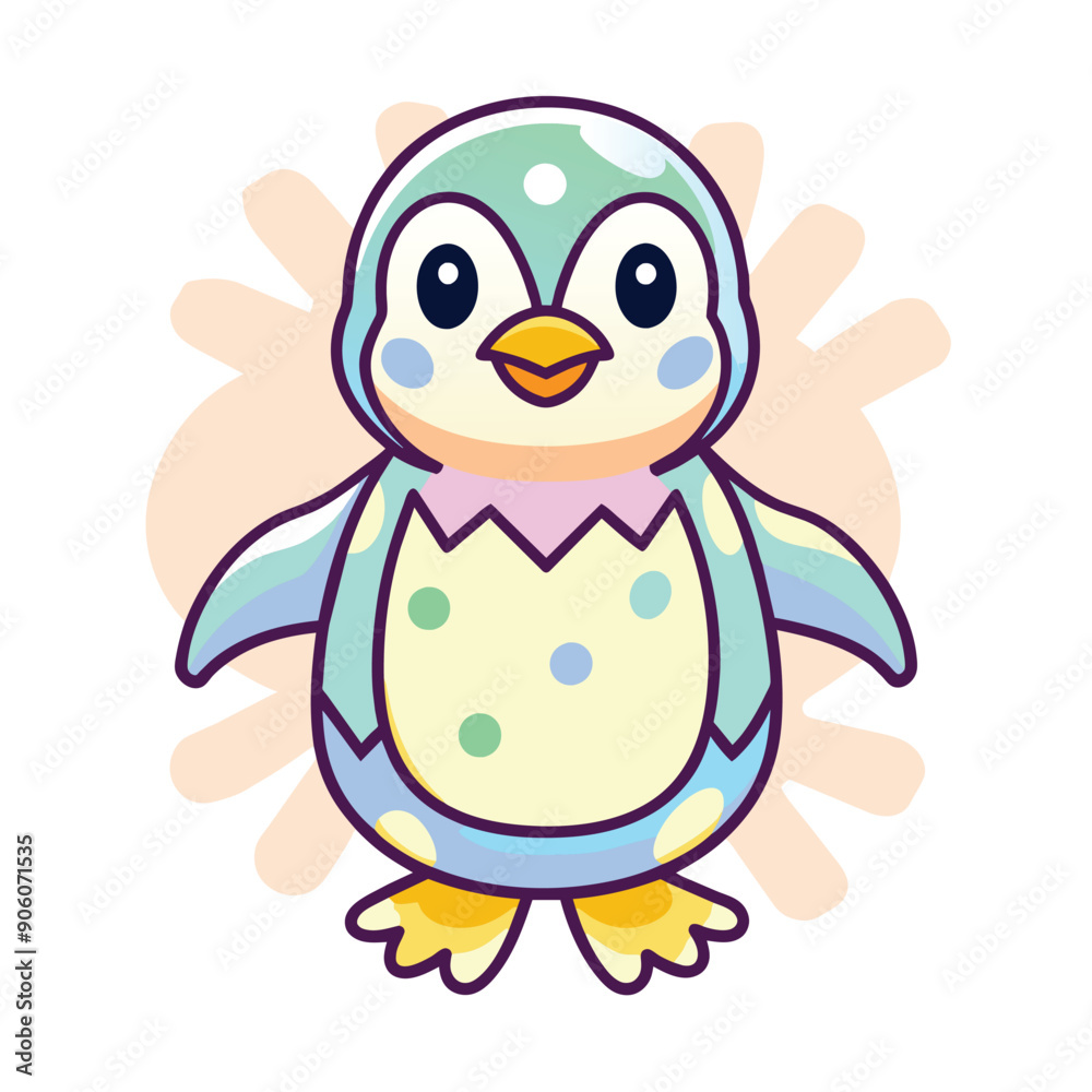 A Cartoon Penguin with a Blue and Green Shell-Like Pattern A Cartoon Penguin with a Blue and Green Shell-Like Pattern