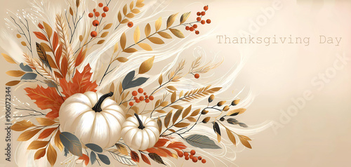 Pumpkins. Thanksgiving Day. autumn. Thanksgiving Day inscription.  Created AI
