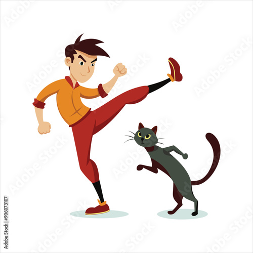 Man kicks stray cat art vector