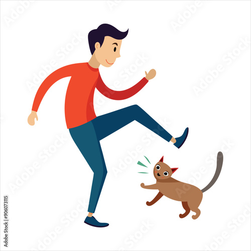 Man kicks stray cat art vector