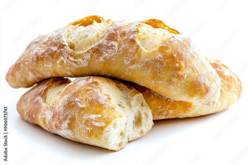 Ciabatta bread isolated on white background, full depth of field, ai Ciabatta bread isolated on white background, full depth of field, ai