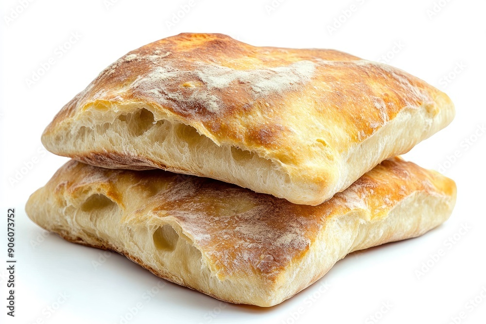 Ciabatta bread isolated on white background, full depth of field, ai Ciabatta bread isolated on white background, full depth of field, ai
