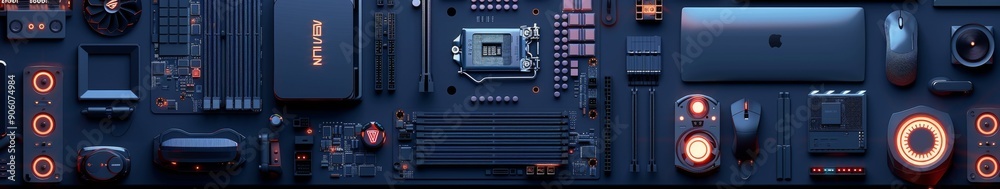 Comprehensive Collection of Computer Components and Accessories with Icons, Highlighting Modern Tech Essentials Comprehensive Collection of Computer Components and Accessories with Icons, Highlighting Modern Tech Essentials