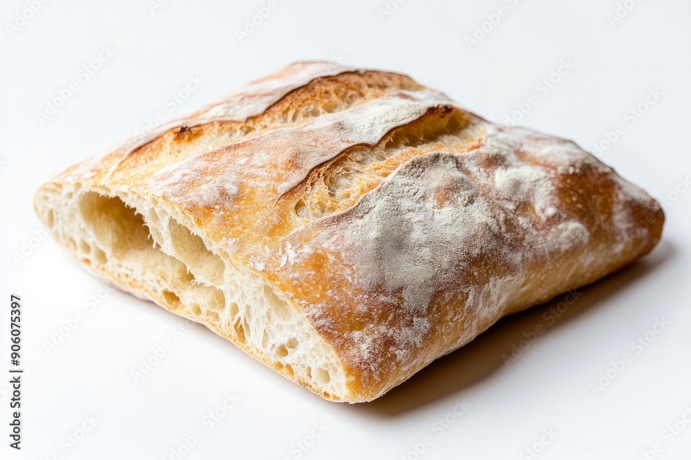 Ciabatta bread isolated on white background, full depth of field, ai Ciabatta bread isolated on white background, full depth of field, ai