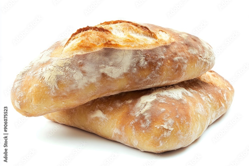 Ciabatta bread isolated on white background, full depth of field, ai Ciabatta bread isolated on white background, full depth of field, ai