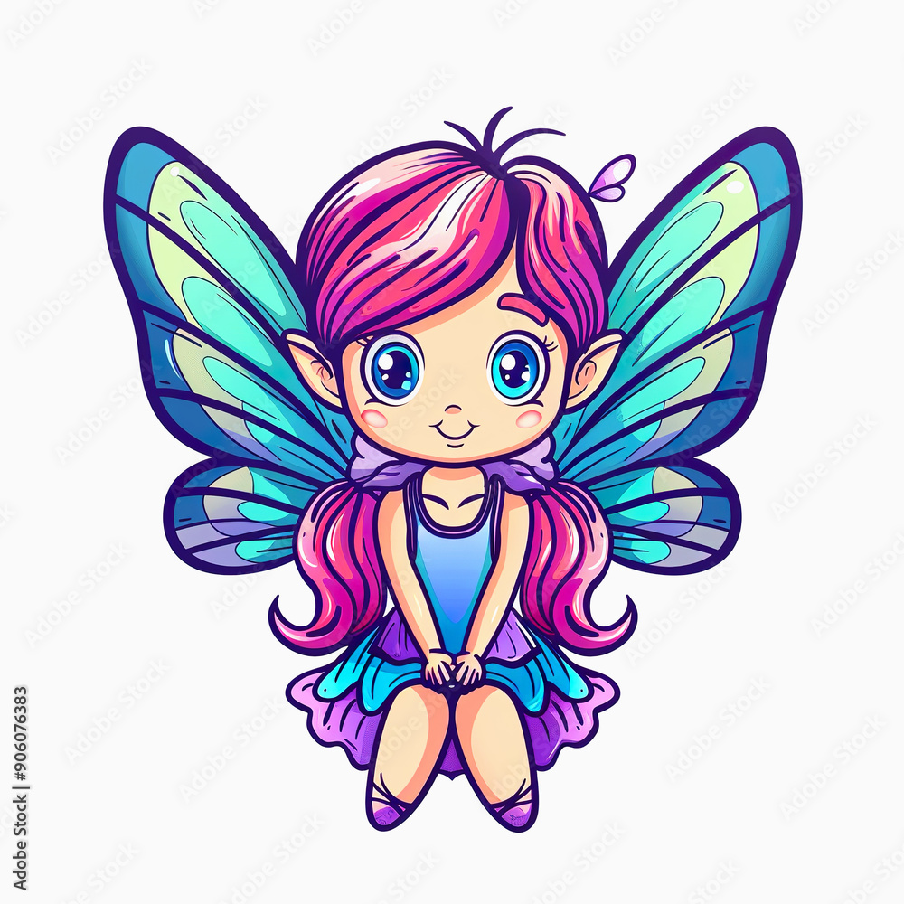 A Cute Cartoon Fairy with Blue and Green Butterfly Wings A Cute Cartoon Fairy with Blue and Green Butterfly Wings