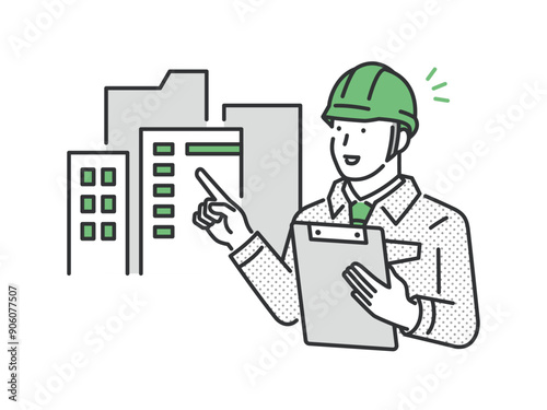 現場調査をする作業着を着た男性