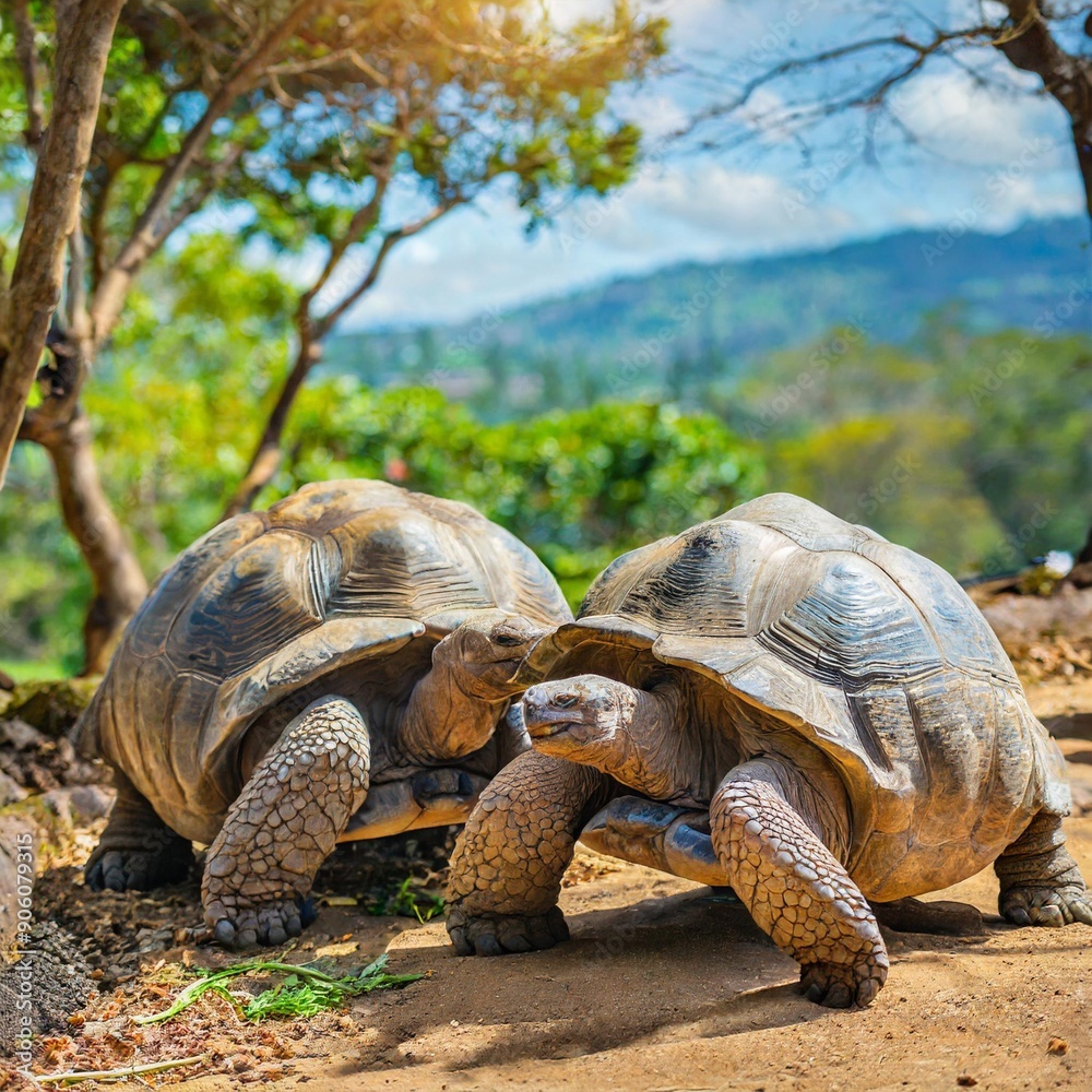 Couple of Aldabra giant tortoises endemic species - one of the largest ...