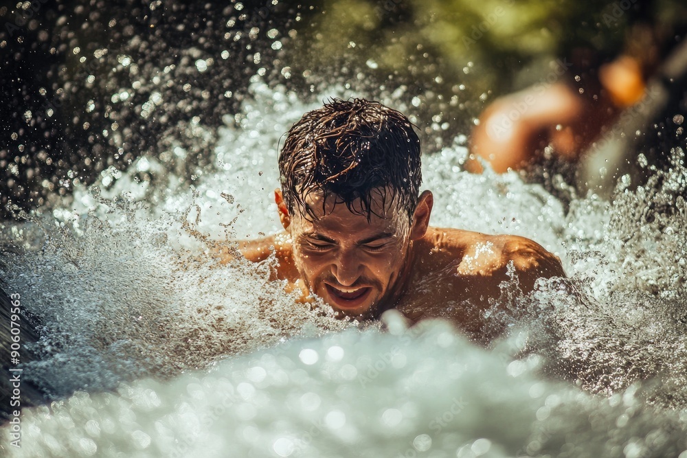 A Man Emerges From Water With A Splash Of Spray A Man Emerges From Water With A Splash Of Spray