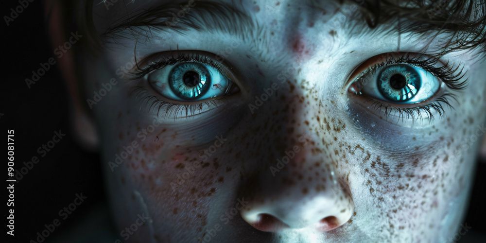 A close-up portrait of a young boy with wide, fearful eyes.. bullying concept A close-up portrait of a young boy with wide, fearful eyes.. bullying concept