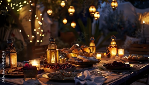 Glowing Lanterns Illuminate an Evening Feast © andyaziz6