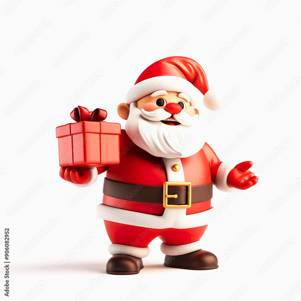 Cheerful Santa Claus Holding Red Gift Box Cheerful Santa Claus Holding Red Gift Box