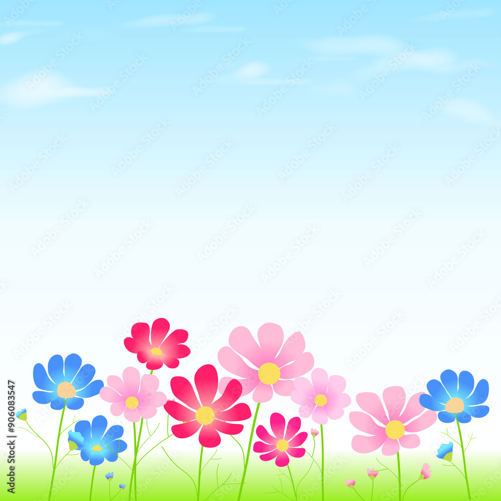 秋のコスモスいっぱいの風景