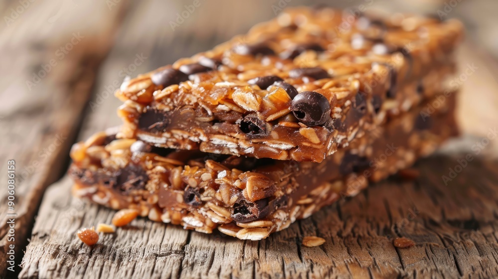 Muesli bars with nuts and berries in close-up on a wooden board. The concept of a healthy snack. The setting is rustic. A delicious and nutritious treat. Muesli bars with nuts and berries in close-up on a wooden board. The concept of a healthy snack. The setting is rustic. A delicious and nutritious treat.