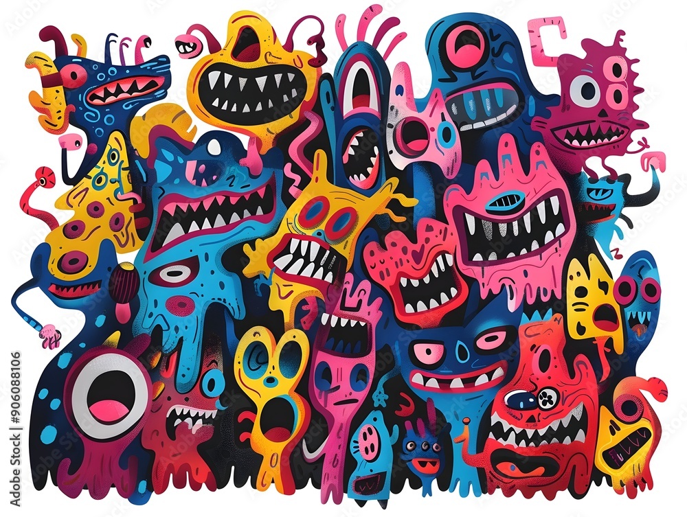 Fototapeta premium Playful Abstract Monsters on a Whimsical Quest for Sticker or Shirt Design