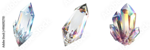 Iridescent abstract crystal shard isolated on transparent png background